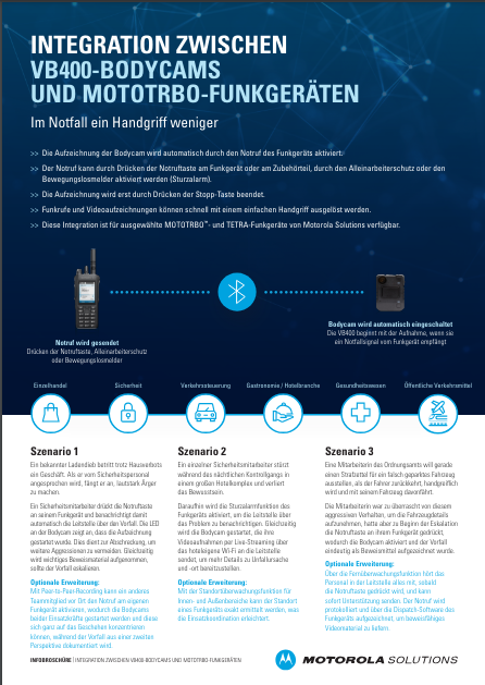 Infobroschüre zur Integration von VB400-Bodycams und MOTOTRBO-Funkgeräten