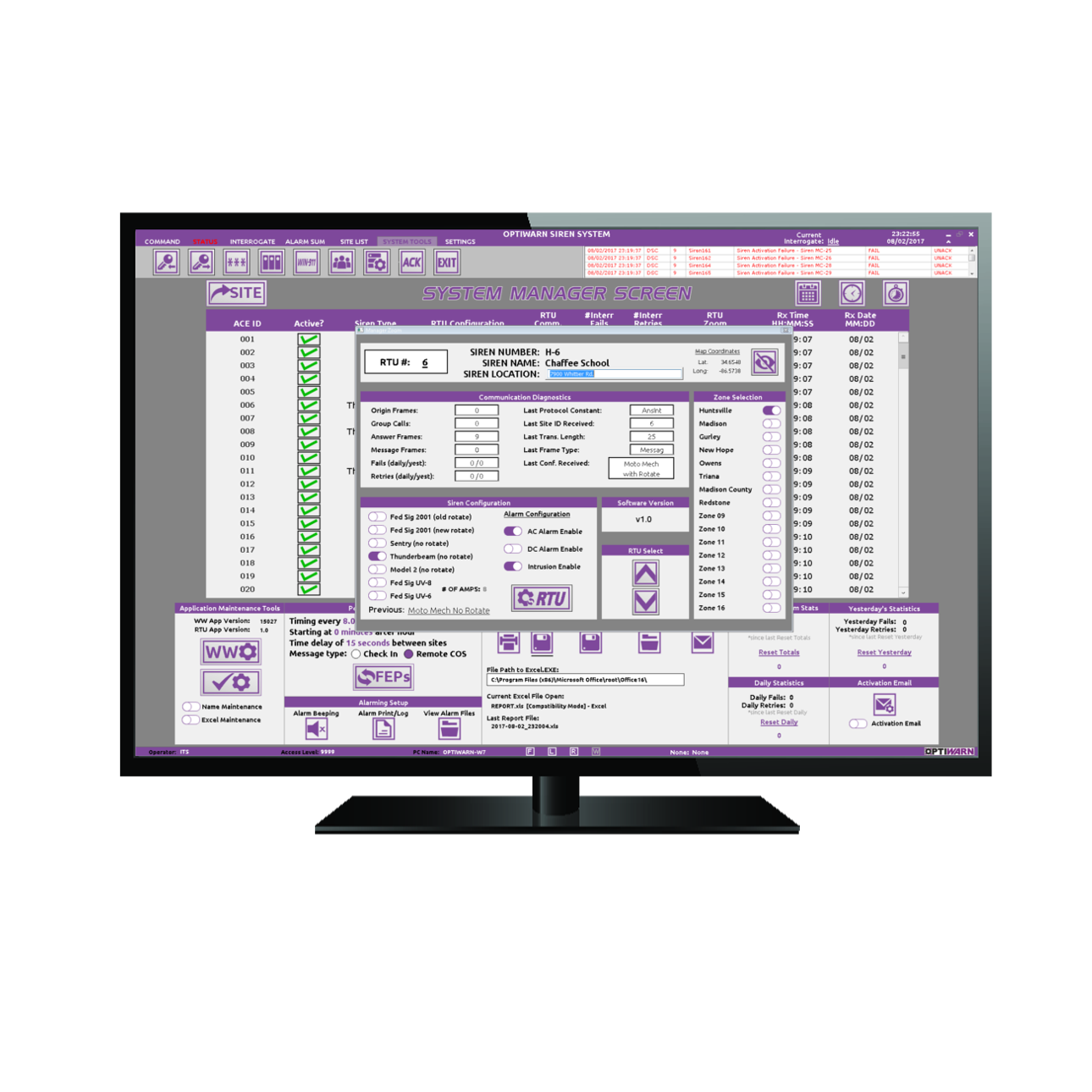 OptiWarn system manager view