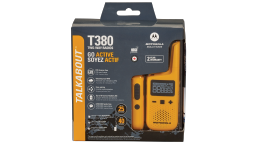 2 yellow t380 walkie talkies in packaging